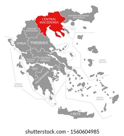 Central Macedonia red highlighted in map of Greece
