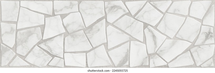 Ceramic tile design for walls and floors. Shards of white marble. Design for interior home or ceramic tiles design.