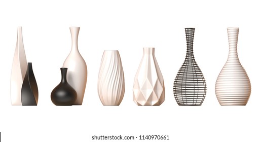 Ceramic vase collection Vol. 1 isolated on white background, 3d rendering