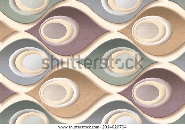 Ceramic design wall décor on grey colored matte marble, illustration, wallpaper, linoleum,- 3D Illustration