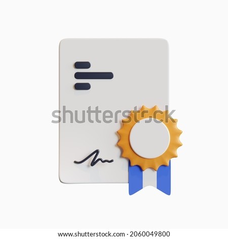 Certificate 3d icon. 3d rendering icon.