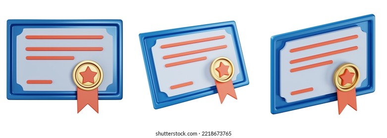 Certificate 3D icon set multiple views, Multiple angles of Certificate icon on white background, 3D illustration Education Icons - Powered by Shutterstock