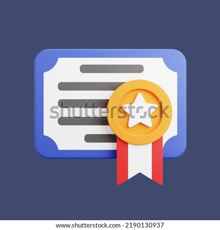 Certificate in 3d render for graphic asset web presentation or other

