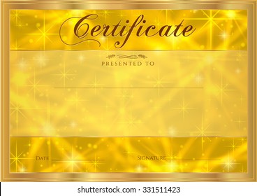 Certificate, Diploma of completion with abstract gold background, sparkling twinkling stars. Cosmic shiny galaxy (atmosphere). Award of Achievement, gift coupon, winner certificate. Backdrop design - Powered by Shutterstock