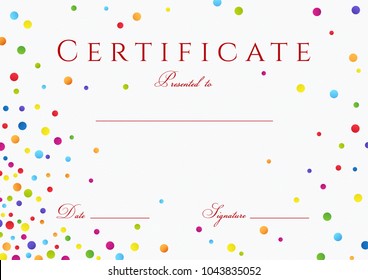 Certificate, Diploma of completion with colorful (bright, rainbow) abstract background. Vector with circles rainbow texture for Certificate of Achievement - Powered by Shutterstock