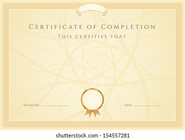 Certificate, Diploma of completion (design template, background) with guilloche pattern (watermark), border, frame. Certificate of Achievement, awards, winner, degree certificate, business Education  - Powered by Shutterstock