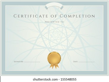 Certificate, Diploma of completion (design template, background) with guilloche pattern (watermark), border, frame. Blue Certificate of Achievement, Certificate of education, coupon, awards, winner - Powered by Shutterstock