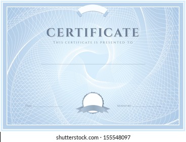 Certificate, Diploma of completion (design template, background) with guilloche pattern (watermark), border, frame. Blue Certificate of Achievement, Certificate of education, coupon, awards, winner - Powered by Shutterstock