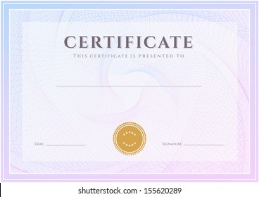 Certificate, Diploma of completion (design template, background) with guilloche pattern (watermark), border, frame. Green Certificate of Achievement, Certificate of education, coupon, awards, winner - Powered by Shutterstock