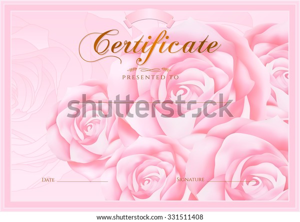 Certificate Diploma Completion Rose Design Template Stock