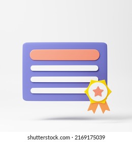 Certificate Icon. Achievements, Awards, Grants, Diploma Concepts. 3d Rendering Illustrations.