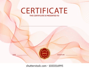 Certificate with light background. Design template with red guilloche pattern (lines)
 - Powered by Shutterstock - Get 15% off with code: PIKWIZARD15