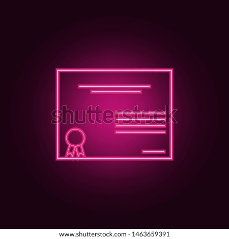 certificate neon icon. Elements of Medals set. Simple icon for websites, web design, mobile app, info graphics