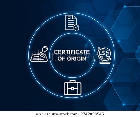 certificate of origin concept.Document certifying the country of origin of goods in trade.