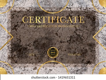 Certificate template with geometry frame and gold badge. Grunge marble background design for Diploma, certificate of appreciation or award - Powered by Shutterstock