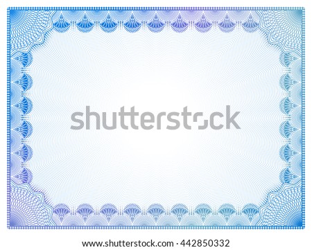 Certificate template with guilloche elements. Blue diploma border design for personal conferment