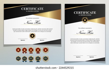 Certificate template modern Luxury using Gold ribbon with Badge Stamp editable and Qr Code for formal, award, academic, graduation, bussiness, education, training, honor, diploma, event, course - Powered by Shutterstock