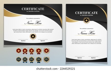 Certificate template modern Luxury using Gold ribbon with Badge Stamp editable and Qr Code for formal, award, academic, graduation, bussiness, education, training, honor, diploma, event, course - Powered by Shutterstock