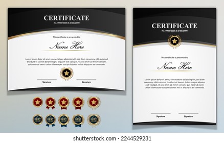 Certificate template modern Luxury using Gold ribbon with Badge Stamp editable and Qr Code for formal, award, academic, graduation, bussiness, education, training, honor, diploma, event, course - Powered by Shutterstock