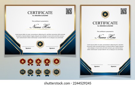 Certificate template modern Luxury using Gold ribbon with Badge Stamp editable and Qr Code for formal, award, academic, graduation, bussiness, education, training, honor, diploma, event, course - Powered by Shutterstock