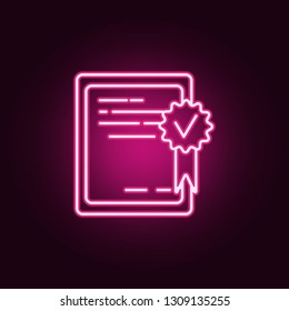 certified tablet icon. Elements of interview in neon style icons. Simple icon for websites, web design, mobile app, info graphics  on dark gradient background