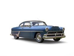 Cerulean Blue Vintage Car - 3D Illustration