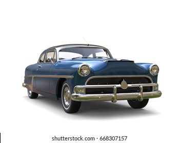 Cerulean Blue Vintage Car - Front View Closeup - 3D Illustration