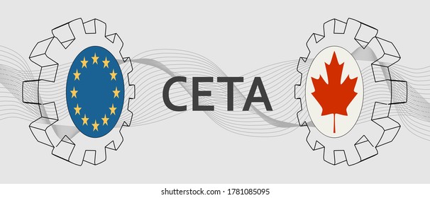 CETA - Comprehensive Economic And Trade Agreement. Europe And Canada Association. Trade Union. Flags Of The European Union And Canada