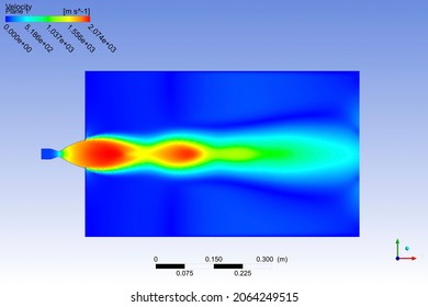 CFD Analysis Of 3D Rocket Nozzle In A Software By A Mechanical Engineer, Showing Rocket Exhaust Flame Developed In The Rearwards. Velocity Plot Of The Rocket Nozzle Static Fire Test.