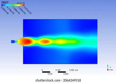 CFD Analysis Of 3D Rocket Nozzle In A Software By A Mechanical Engineer, Showing Rocket Exhaust Flame Developed In The Rearwards. Velocity Plot Of The Rocket Nozzle Static Fire Test.