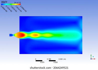 CFD Analysis Of 3D Rocket Nozzle In A Software By A Mechanical Engineer, Showing Rocket Exhaust Flame Developed In The Rearwards. Velocity Plot Of The Rocket Nozzle Static Fire Test.