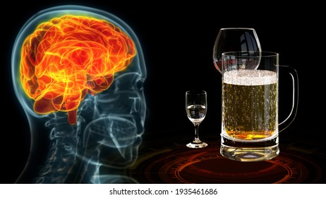 Cg Healthcare 3d Illustration, Brain Struck By Vodka And Alcohol