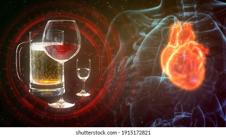 Cg Healthcare 3d Illustration, Heart Pain Of Vodka And Alcohol