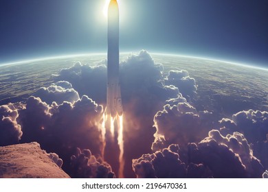 CG Illustration Of The Moment When A Rocket Is Launched From The Earth.