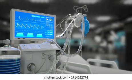 cg medical 3d illustration, ICU medical ventilator in hospital