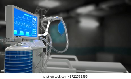 cg medical 3d illustration, ICU covid ventilator in clinic