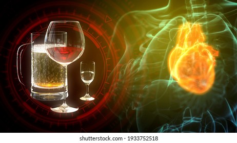 Cg Medicine 3d Illustration, Heart Illness Of Beer And Alcohol