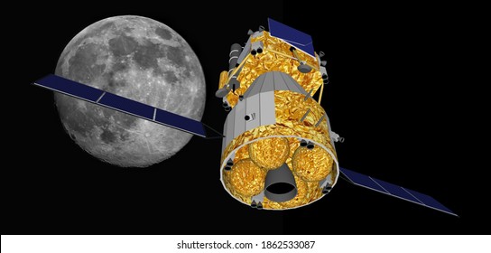 CGI Of Arrival Of China's Chang'e-5 Moon Sample Return Mission At Moon. After 44 Yrs A Mission Will Bring Back Moon Soil Back To Earth. The Mission Will Land 28th November 2020 At Mons Rümker On Moon.