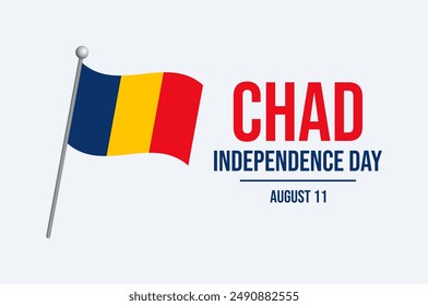 Chad Independence Day poster illustration. Chad flag on a pole icon on a gray background. Chad waving flag symbol. Template for background, banner, card. August 11 every year. Important day - Powered by Shutterstock