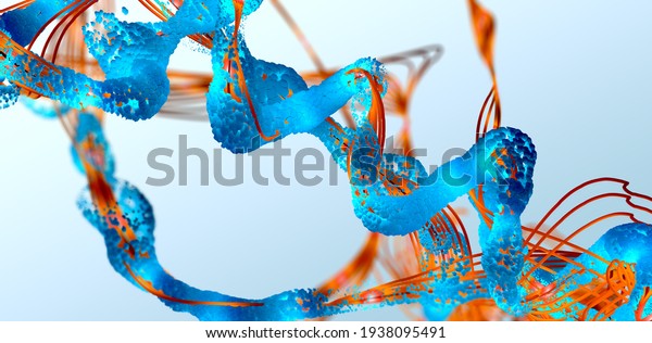 Chain of amino acid or bio molecules called\
protein - 3d\
illustration