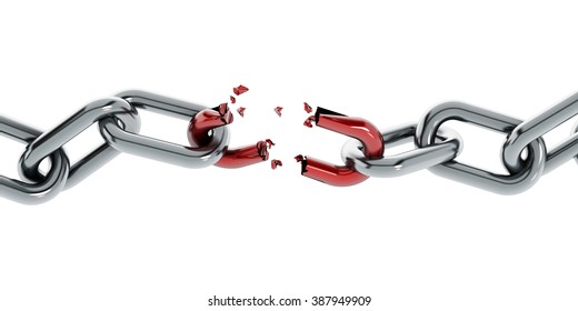 Chain with broken red part isolated on white background