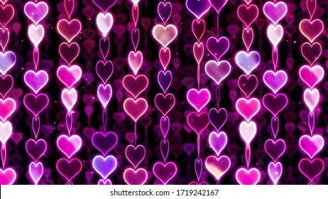 Chain Line Heart Glitter neon illumination Spangle 3D illustration Background.