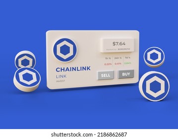 chainlink link Premium Crypto DeFi Coins Set price market cap buy and sell button distributed on an isolated background 3d rendering illustration
