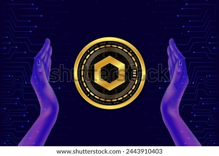 chainlink-link virtual currency image in the digital background. 3d illustrations.