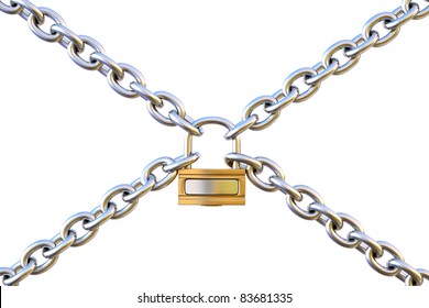 chains are joined together by padlock  isolated white 