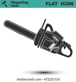 Chainsaw flat icon. Construction working tool item. illustration isolated on white background