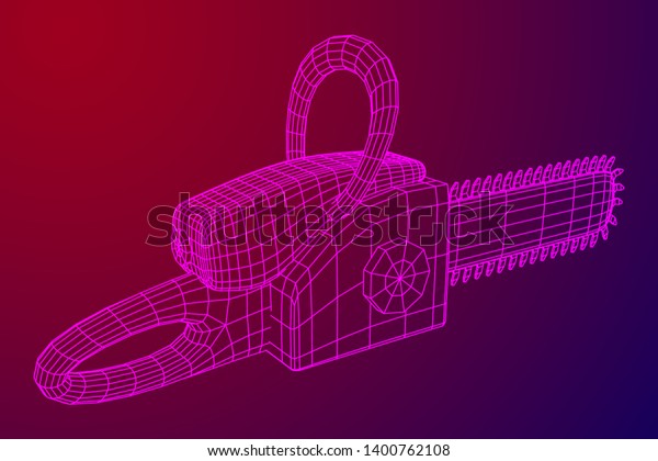 Chainsaw Model Wireframe Low Poly Mesh のイラスト素材