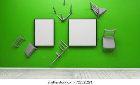 Chair embedded into wall 3d rendering