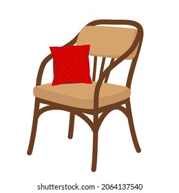 A Chair And A Pillow. Clipart, White Background.