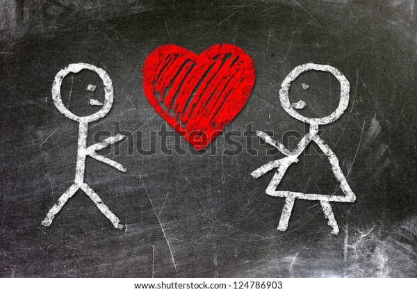 Chalk Drawing Boy Girl Love Simple Stock Illustration